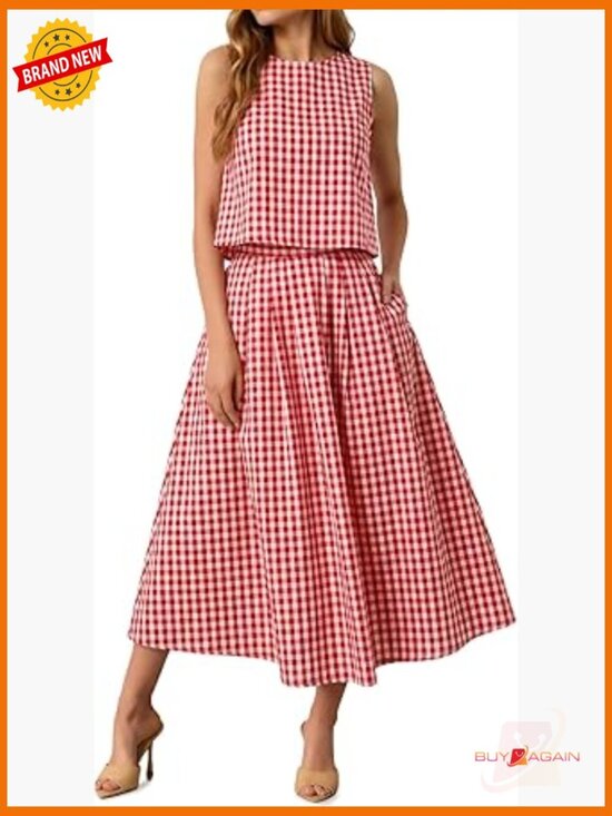 Other - 2 Piece Skirt Set Striped Sleeveless Tank Top Midi Dress Matching Travel Outfit